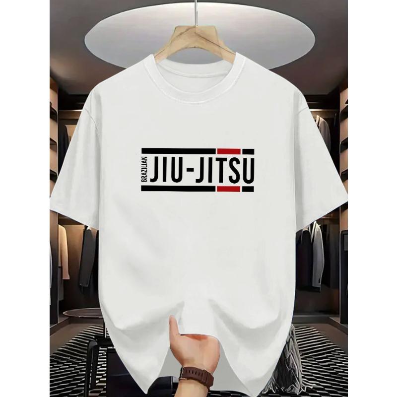 

European sizes Summer New JIU-SU Wrestling Club Print Classic Trendy Men s Casual Fashion Short Sleeve Slightly Stretch Ribbed Crew Neck 4XL