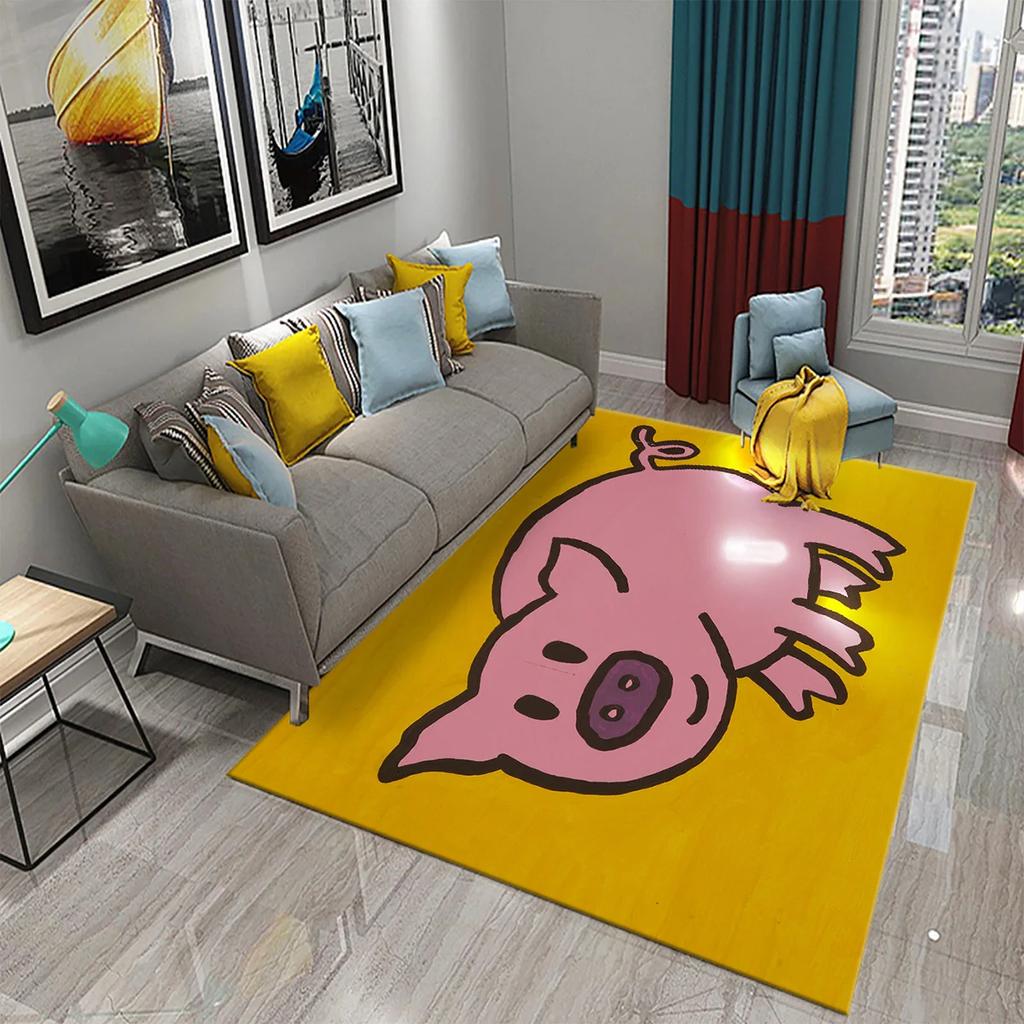 Cute Cartoon Pig Carpet Lovely Animal Floor Mat for Bathroom Decor Carpet Non-Slip for Living Room Kitchen Bedroom Doormat Mats