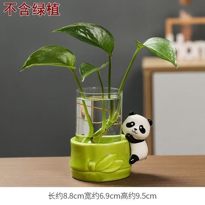 Cute Rabbit Hydroponic Plant Vases Transparent Glass Vase Tabletop Decoration Aquatic Flower Bottle with Wooden Base