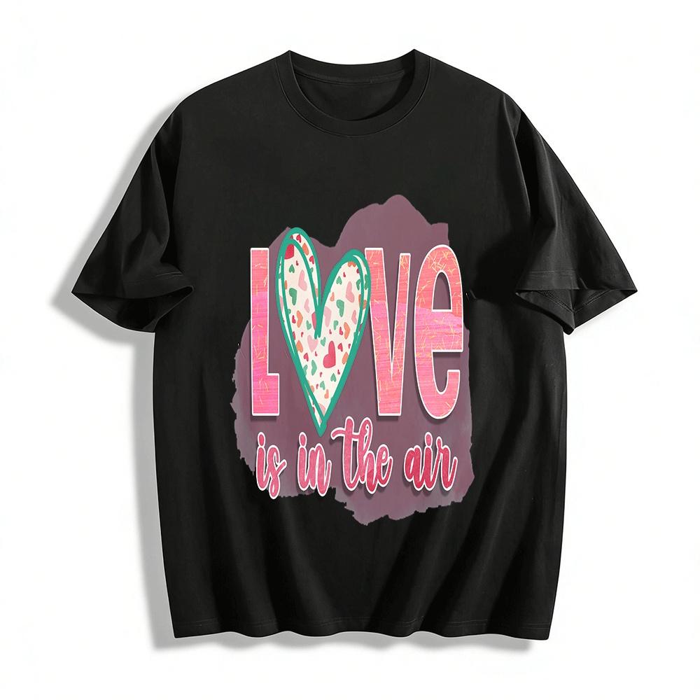 Love Is In The Air Heart Print Casual Crewneck Top Pure cotton T-shirt XXS