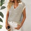 Women's V,neck Knitted Top Casual Striped Sleeveless Lapel Sweater