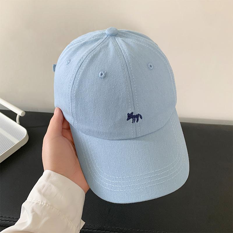 Cute Little Fox Embroidered Baseball Cap for Women's Summer New Wide-brimmed Face Small Sunscreen Sunshade Cap