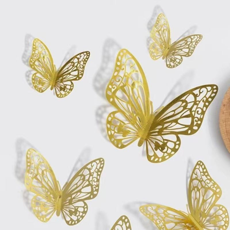 

12-60Pcs Butterflies 3D Pink Yellow Laser Butterfly Wedding Birthday for Christmas Halloween Thanksgiving Decorator 1bag(12pcs)