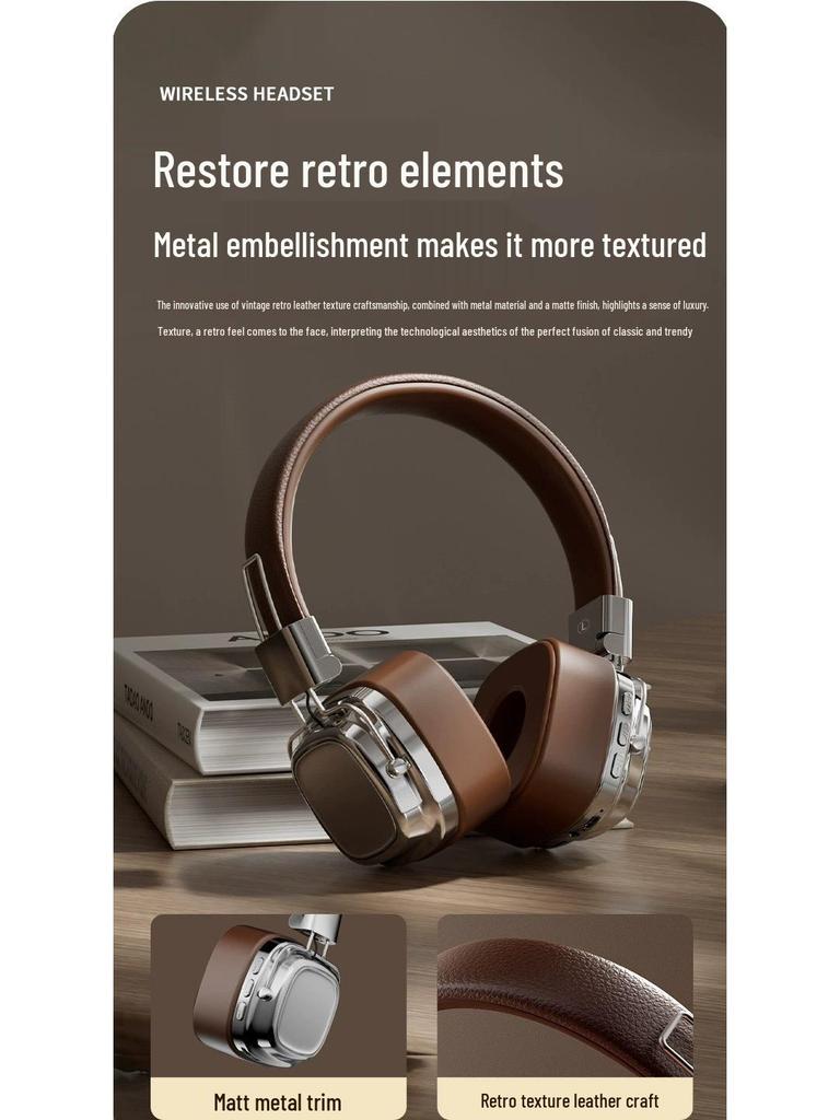 American Retro Style Over-Ear Headphones with Heavy Bass, Bluetooth 5.3 Wireless Headset