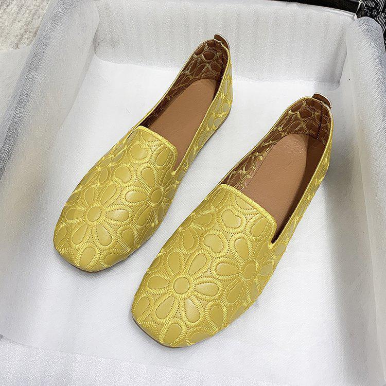 Women's Square Toe Loafers - Soft Leather, Hollowed-Out Flats for Spring/Summer 2025