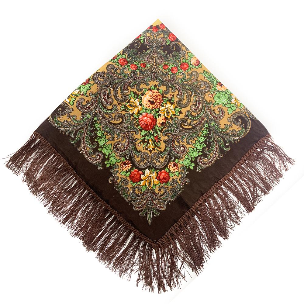 90*90cm Women Russian National Square Scarf Luxury Floral Print Russian Shawls Scarves Female Retro Fringed Foulard Wraps