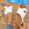New color matching Velcro thick-soled slippers template large size one-word slope heel beach cool slippers