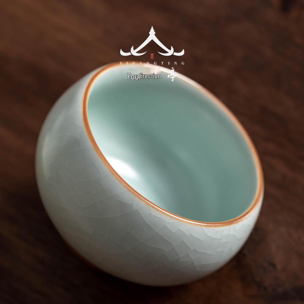 Handmade Ru Kiln Sky Blue Crackle-Glazed Ceramic Teacup for Gongfu Tea