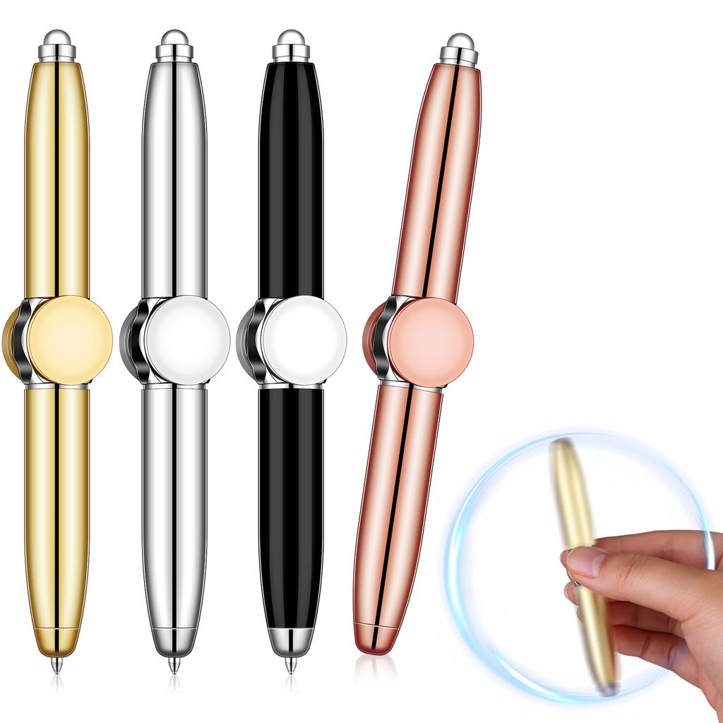 4 Stück Fidget Stift Spinner Stift Mit LED-Licht Multifunktionaler Drehstift Stressreduzierer Stifte Zum Drehen Helfen beim Denken Kugelschreiber