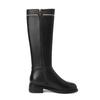 Krazing Pot Cow Leather Autumn Winter Shoes Thick Med Heels Big Size 45 Size 44 Zipper Decoration Women Keep Warm Knee Boots