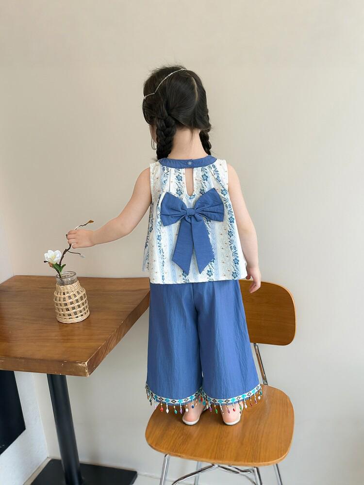 2026 Bohemian Summer Outfit for Girls: Sleeveless Vest & Wide-Leg Pants Set (Small/Medium)