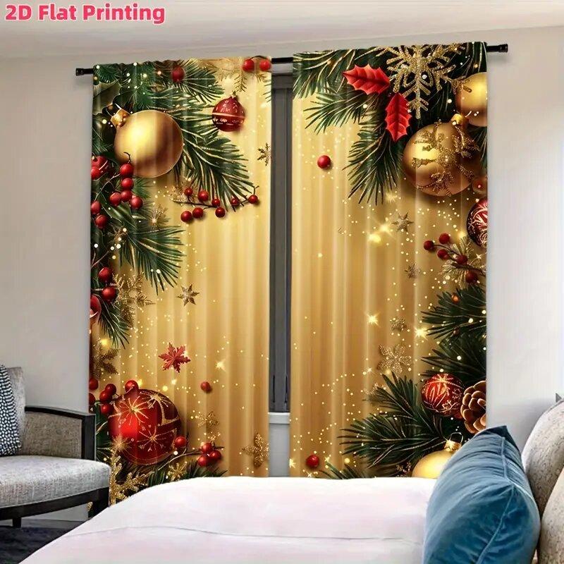 2 Pcs Christmas costume print curtains  suitable for bedroom  living room kitchen decoration  home decoration  window decoration