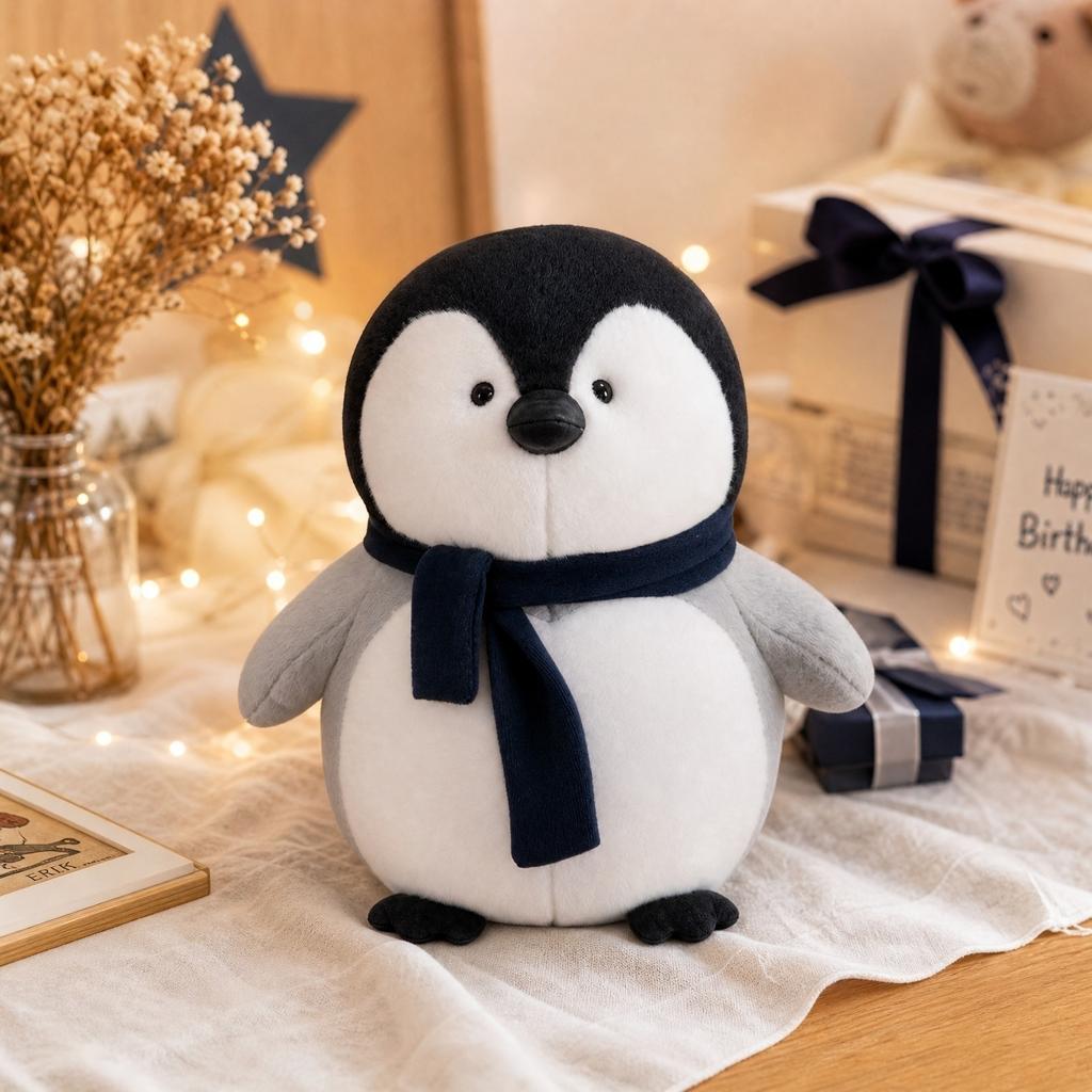 Soft Plush Penguin Stuffed Animal Toy with Scarf Large Size Cuddly Plushie for Kids and Collectors Indoor Use