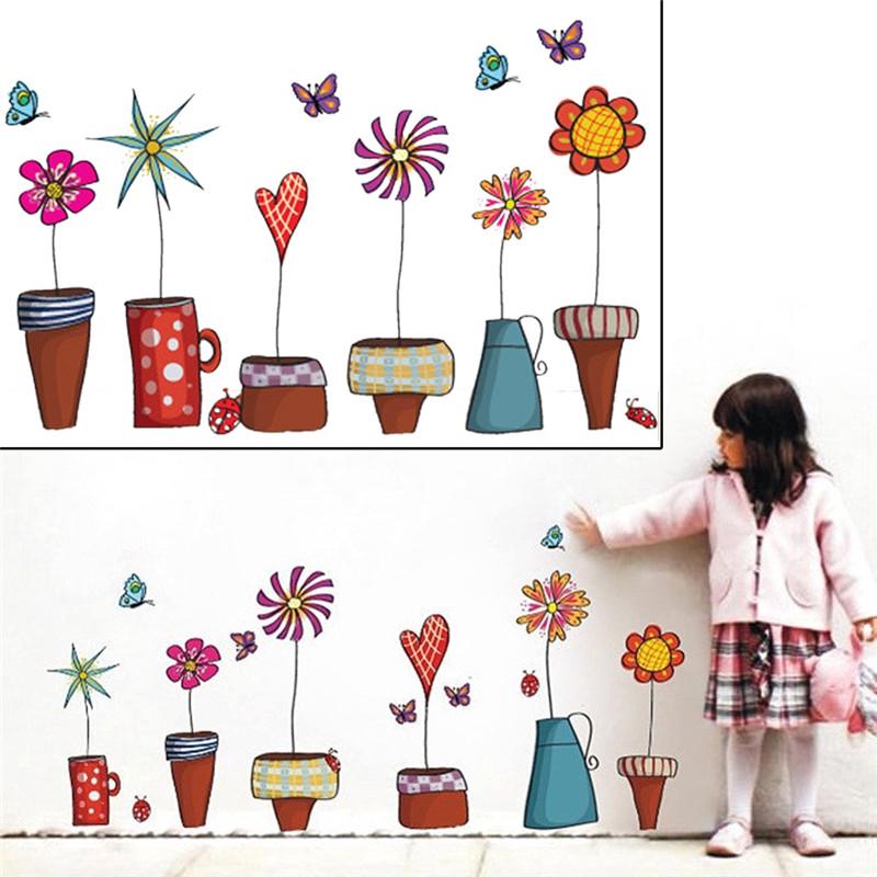 

Flower Butterfly Wall Stickers Staircase Colorful Potted Plants Wall Stickers Living Room Kitchen Window Home Deco
