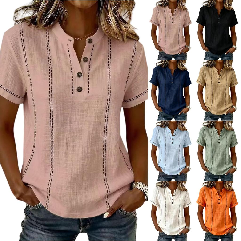 Fashionable Women's Button Up Collar Short Sleeved Women's Shirt