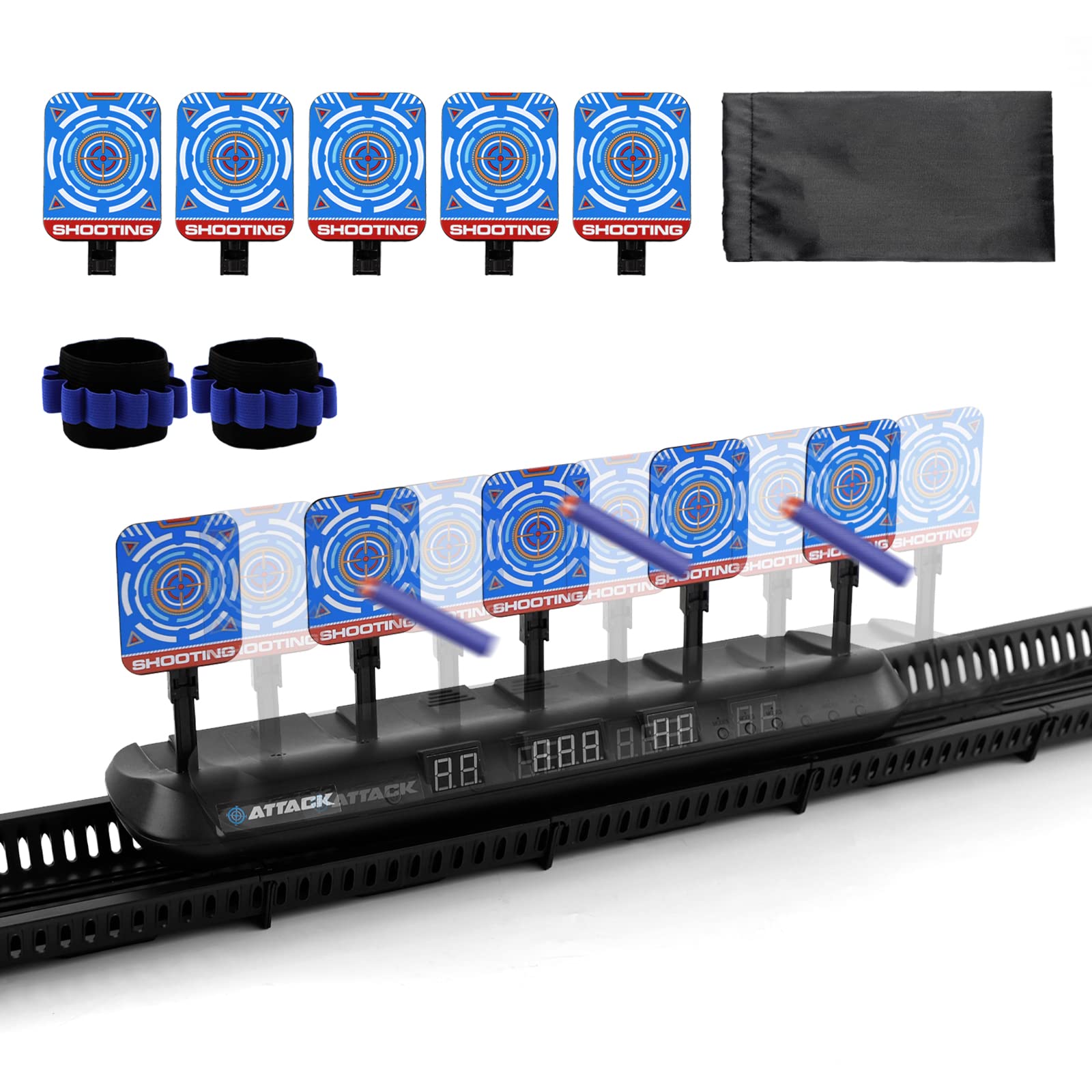 

Игра для стрельбы по мишеням Cyfie Электронная мишень Мобильная игра для стрельбы Автоподъем Автоматический подсчет очков Пять мишеней Электронный пистолет Мишень для стрельбы Звуковые эффекты чёрный