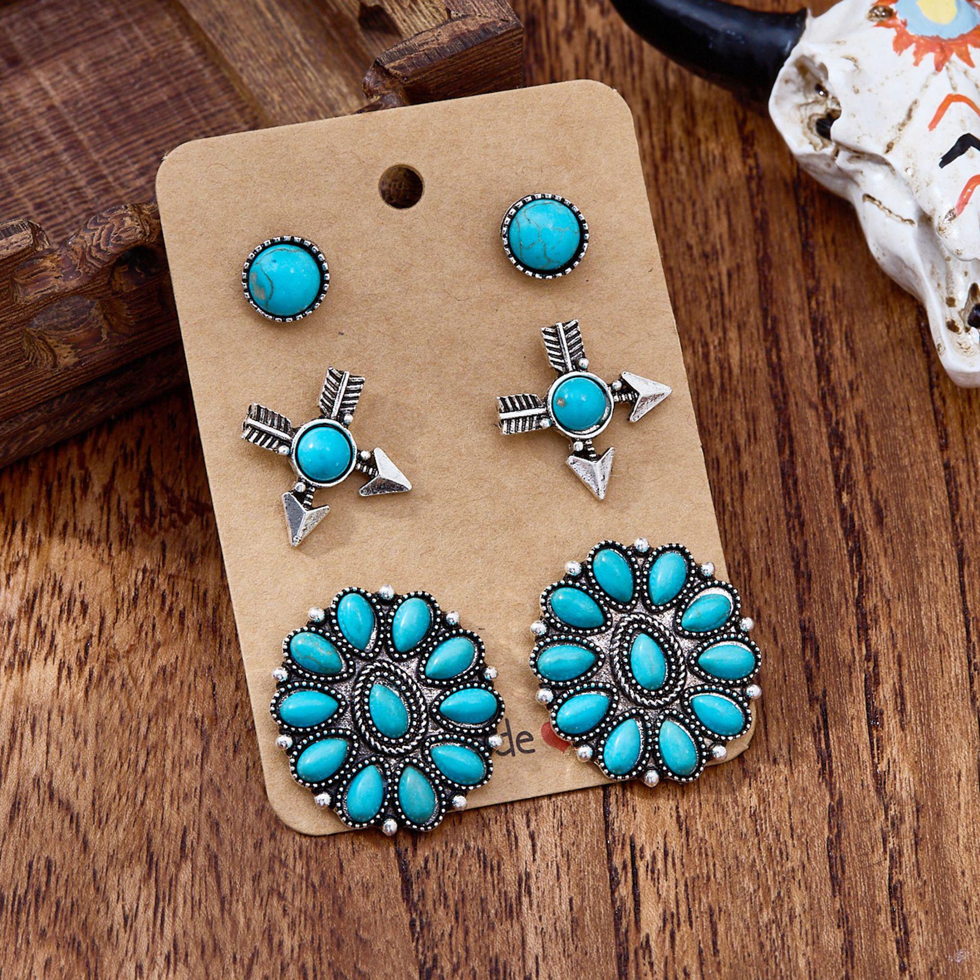 Turquoise Bohemian & Western Earring Set - Retro Style