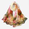 New Lotus Printing Silk Scarf Korean Style Long Scarves Elegant Long Wraps Women