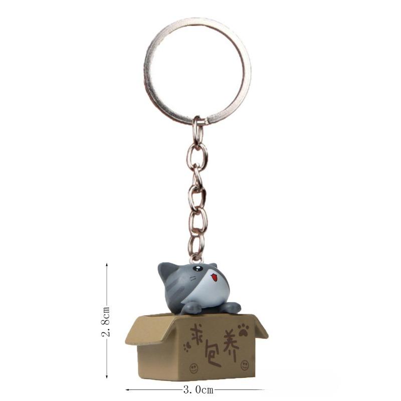 Plastic Three-dimensional Couple Cartoon Key, Little Cat Keychain Ring, Chain