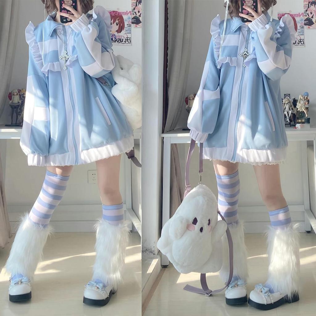 XHSUKADO Stylish Long Sleeve Subculture Light Angel Color Light Size L Women's Zip-Up Hoodie, Top, Stand-Up Collar, Spring, Autumn, Winter,
