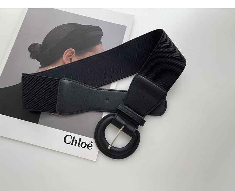 

Современный женский черный пояс из искусственной кожи с эластичной талией и круглой пряжкой для стиля