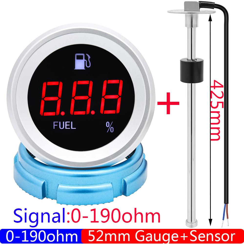 A5 0-190Ohm Fuel Level Sensor+Fuel Level Gauge 52mm Digital Oil Tank Meter Indicator with Flash Alarm for Car Boat 12V24V custom