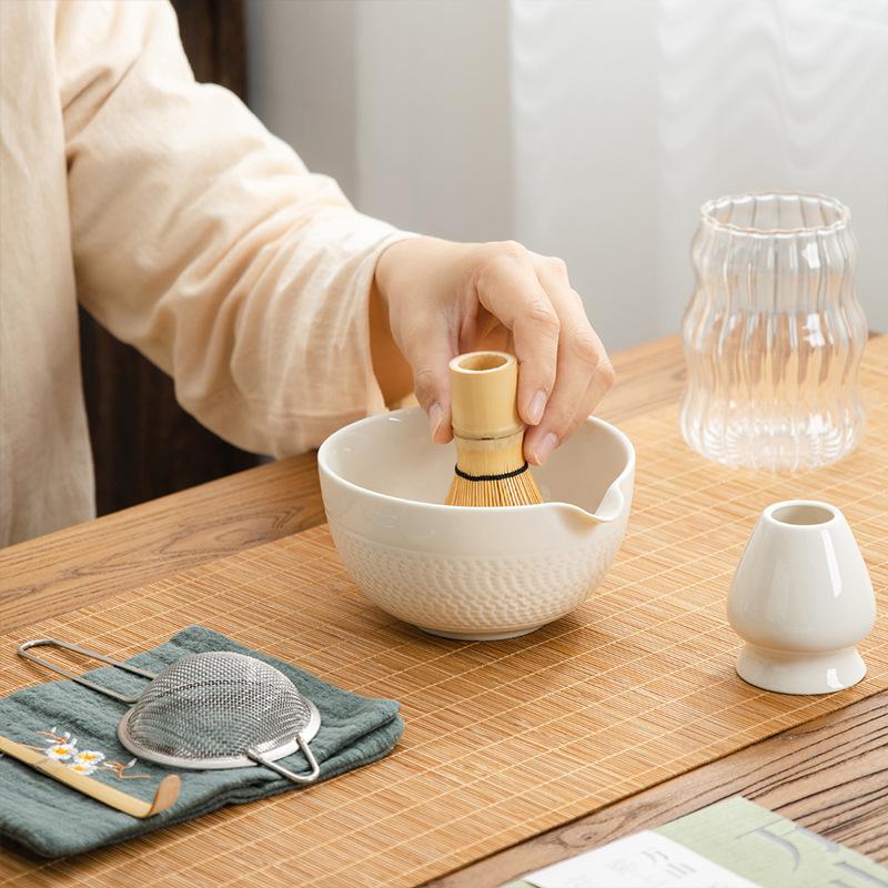 Matcha Whisk Set 7 Pcs Matcha Set Matcha Kit for Ceremony Matcha Tea Set, Matcha Whisk and Ceramic Bowl with Matcha Scoop&Sifter