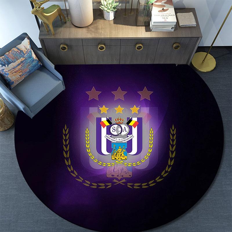 RSC Anderlecht, Tappeto Rotondo, Tappeto per Soggiorno Camera da Letto Divano Stanza dei Giochi Decorazione, Tappetino Antiscivolo