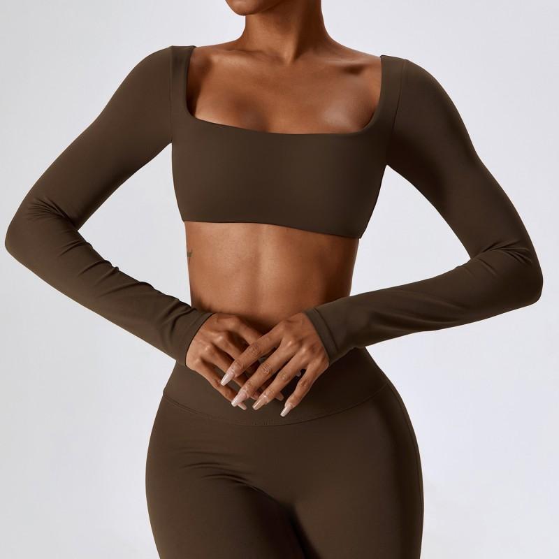 Womens Long Sleeve Yoga Top Quick-Dry Stretch Fitness Tee Running Gym Dance Outdoor Sports