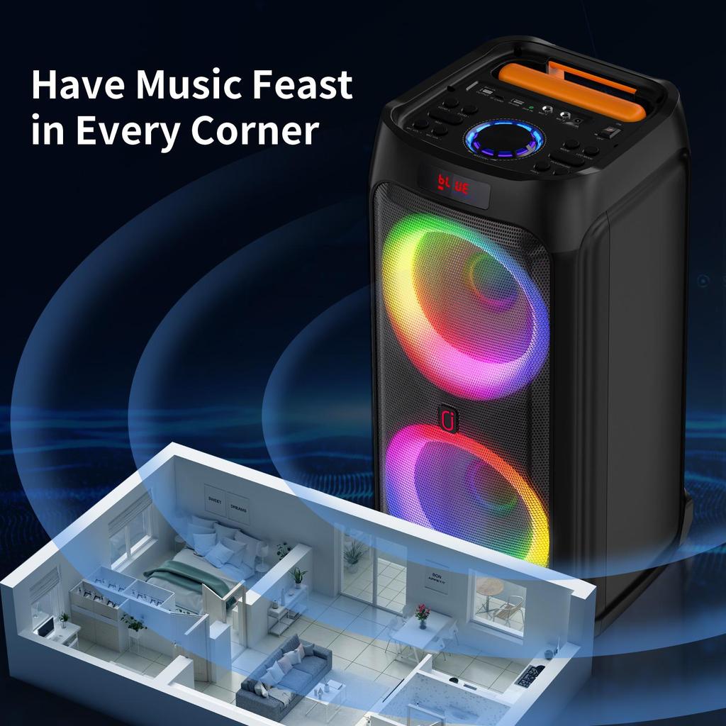 Karaoke Machine with 2 Wireless Microphones, 24" Big Portable Bluetooth Speaker for Adults with RGB Light PA System Treble & Bass