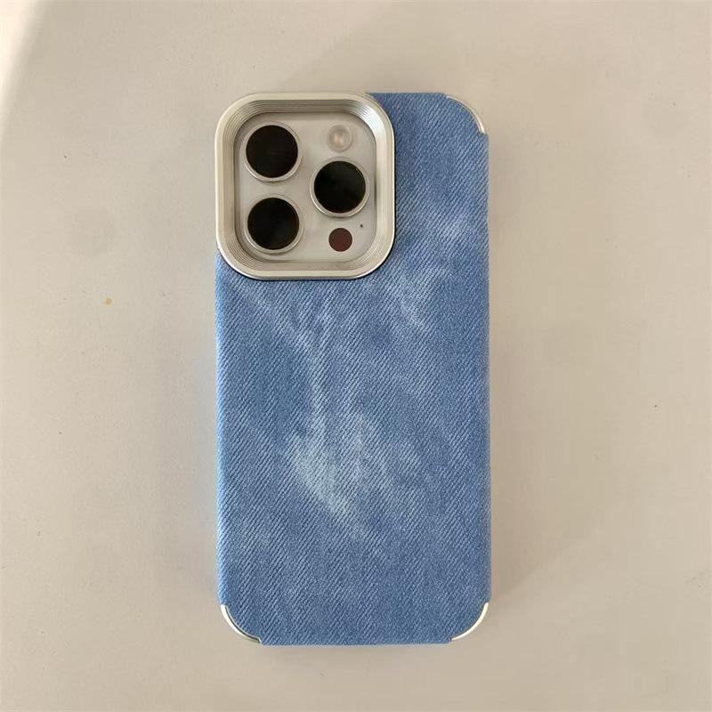Electroplated Denim Texture iPhone 17 Pro Case, Full Coverage for Apple 16 Pro, 14 Pro, and 15 Pro Retro.