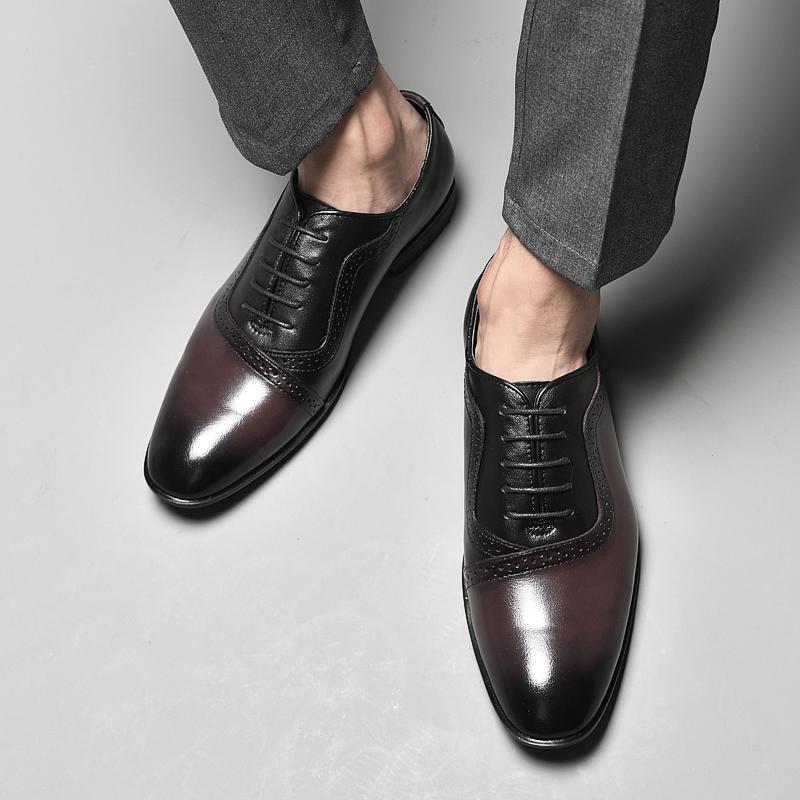 Sapatos masculinos de couro legítimo de alta qualidade, elegantes, formais, para escritório, Oxfords, sapatos de casamento, com cadarço, sapatos de couro empresarial, feitos à mão, pretos