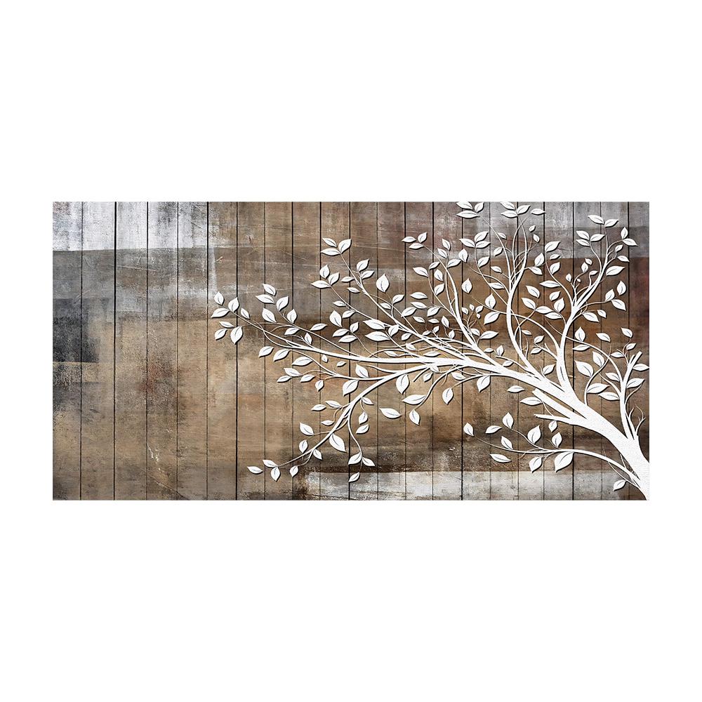 

Белая ветка дерева с листьями на фоне с эффектом дерева Картины Печать на холсте Настенное искусство 20x40cm NoFrame