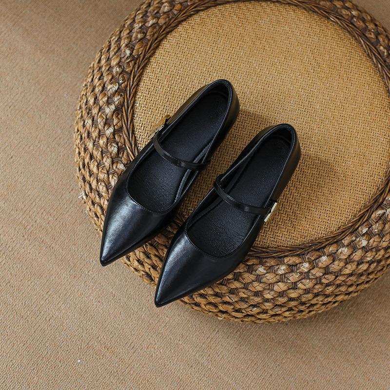 Low-heeled black temperament Mary Jane single shoes women's shoes new spring and autumn flat-bottomed pointed evening shoes