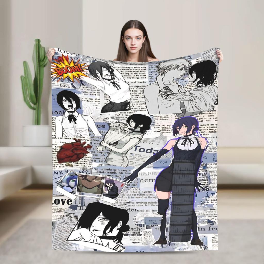 Reze Anime Girl Blankets C-Chainsaws Plush Vintage Warm Throw Blanket for Chair Covering Sofa Autumn/Winter