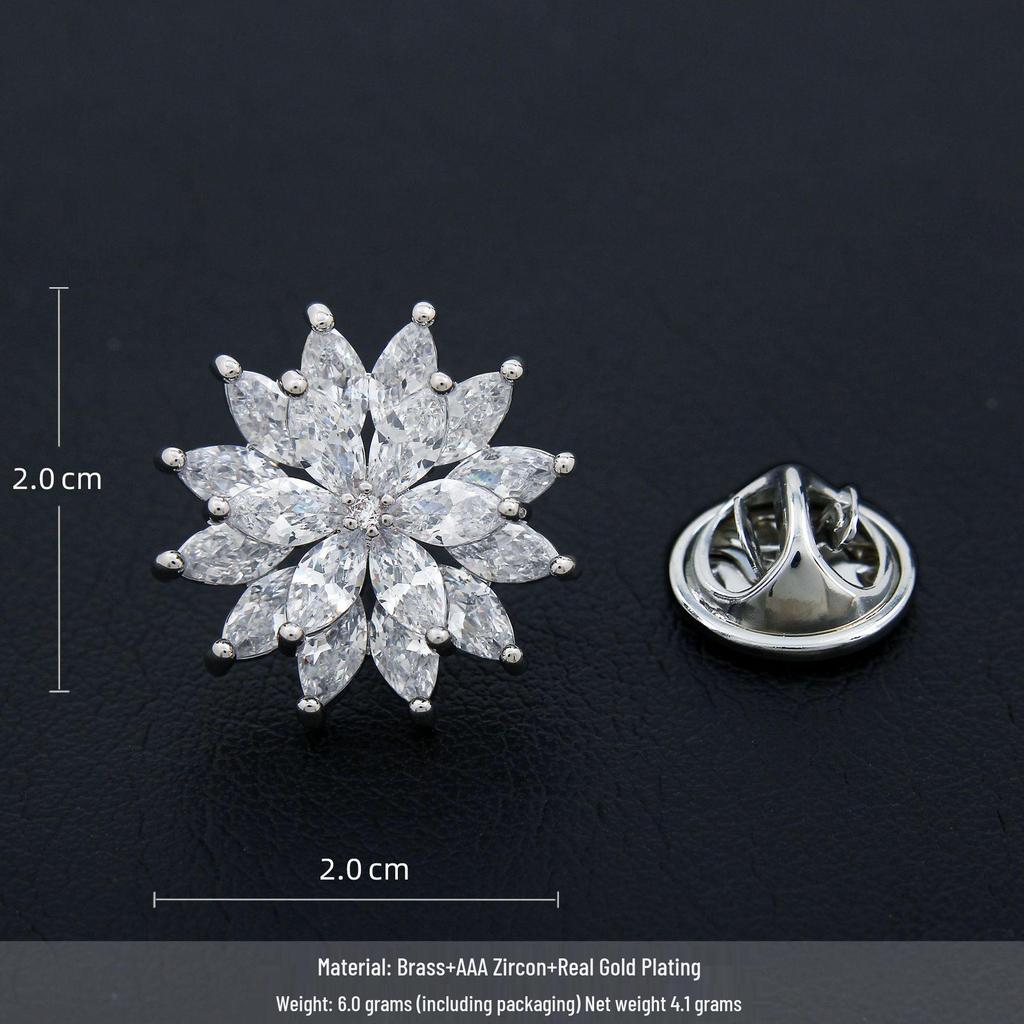 Elegant Zircon Sunflower Brooch: High-End Lapel Pin with Niche Anti-Exposure Button for Women
