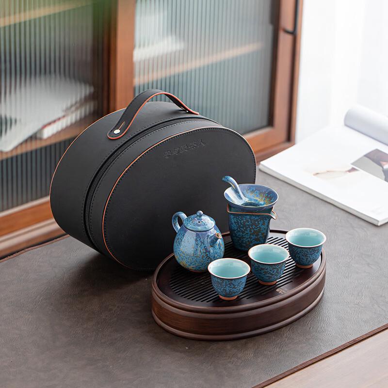 Jade Blue Dragon Egg Pot Portable Travel Tea Set