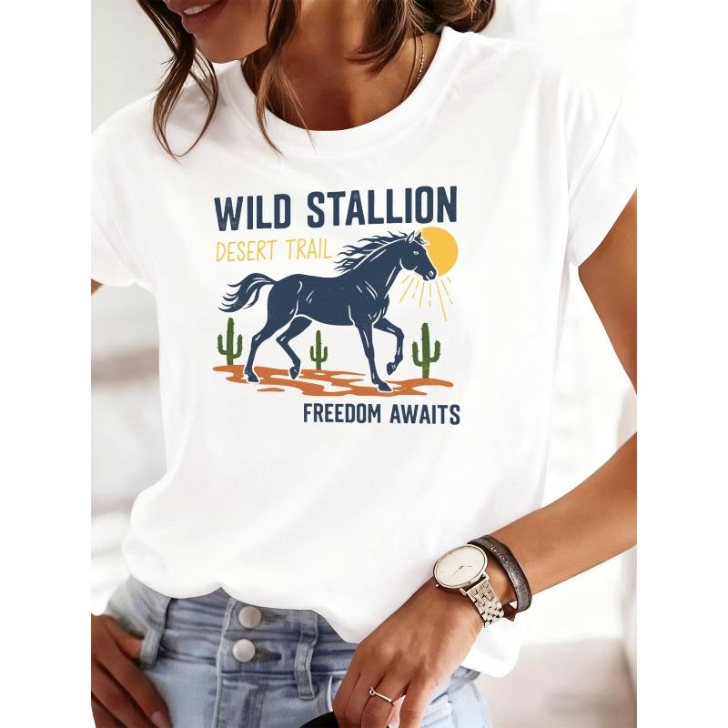 Limited Edition White Graphic Tees Featuring Wild Stallions, Perfect for Casual S белый