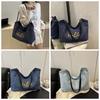 Letter Embroidery Denim Blue Tote Bag Korean Style Large Capacity Underarm Bag  Daily