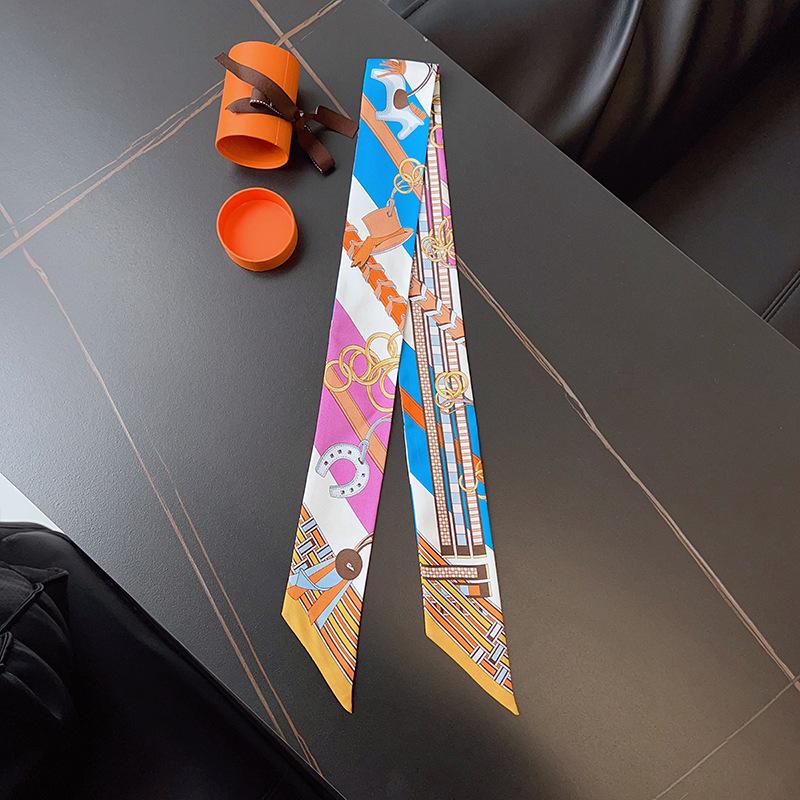 New ins wind reins small silk scarf decorative printing wrapping bag handle slender silk DIY handmade headband