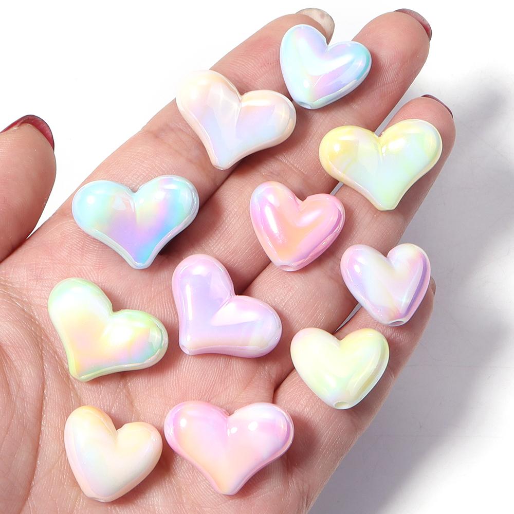 10pcs Acrylic Heart Beads Shiny Love Heart Loose Spacer Beads For Jewelry Making DIY Bracelets Necklace Earrings Phone Key Chain