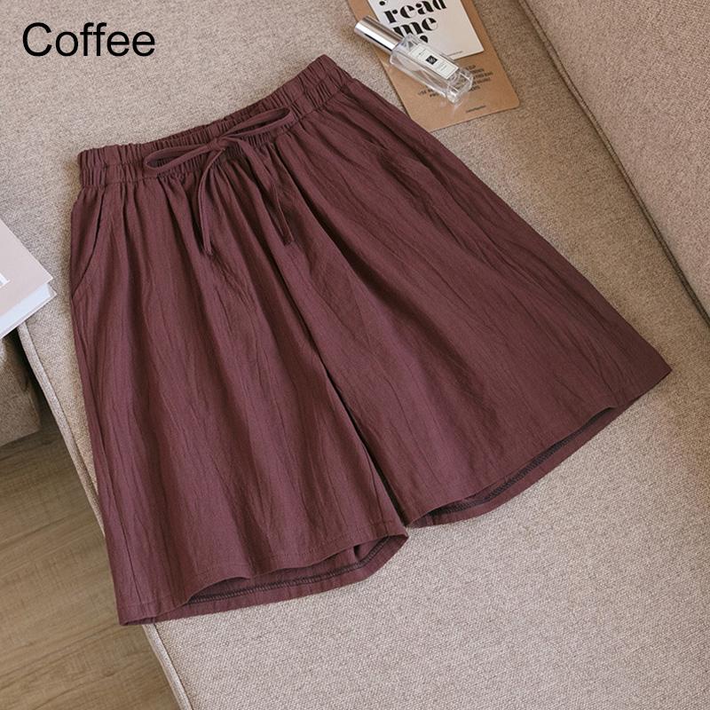 Frauen Sommer Elastische Taille Breite Bein Hosen Kordelzug Shorts Strand Shorts Lose Beiläufige Einfarbig