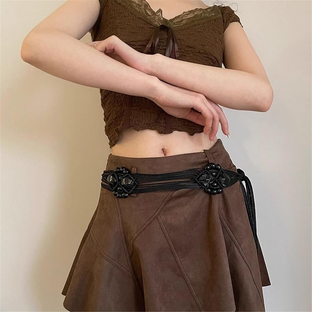 Women Decorative Wax Rope Belt Bohemian Fringed Belt Dress Accessories Waist Rope Ethnic Waistband Female Waist Ornament
