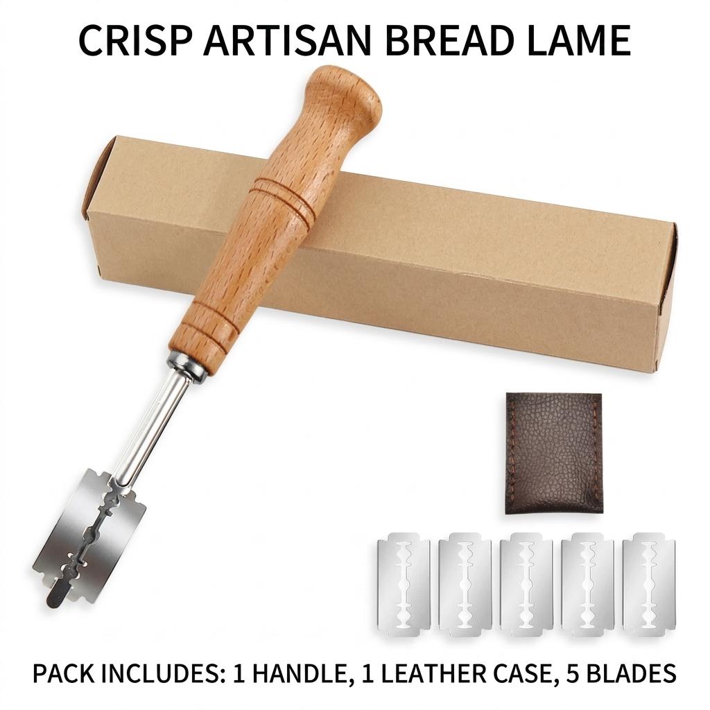 Stainless Steel Bread Scorer Wooden-Handle Curved Dough Cutter Tool For Baking