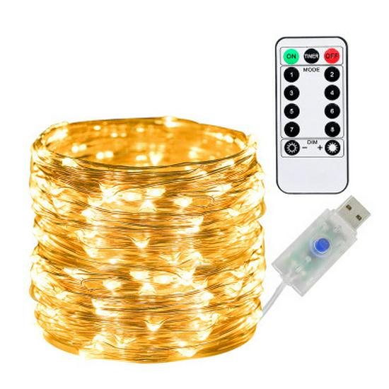 Outdoor USB Copper Wire String Lights with Remote Control - 8 Modes, Low Voltage Christmas Holiday Decoration