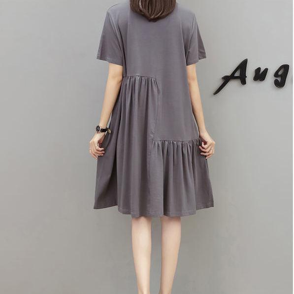 Plus Size Women's Korean Style Short Sleeve Irregular Patchwork Dress