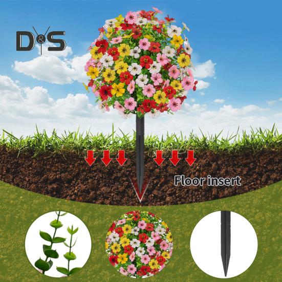 Artificial Violet Topiary Ball UV Resistant Violet Blooms Fake Evergreen Plants Flowers Brush with Ground Spike for Outdoor Indoor Garden Decor