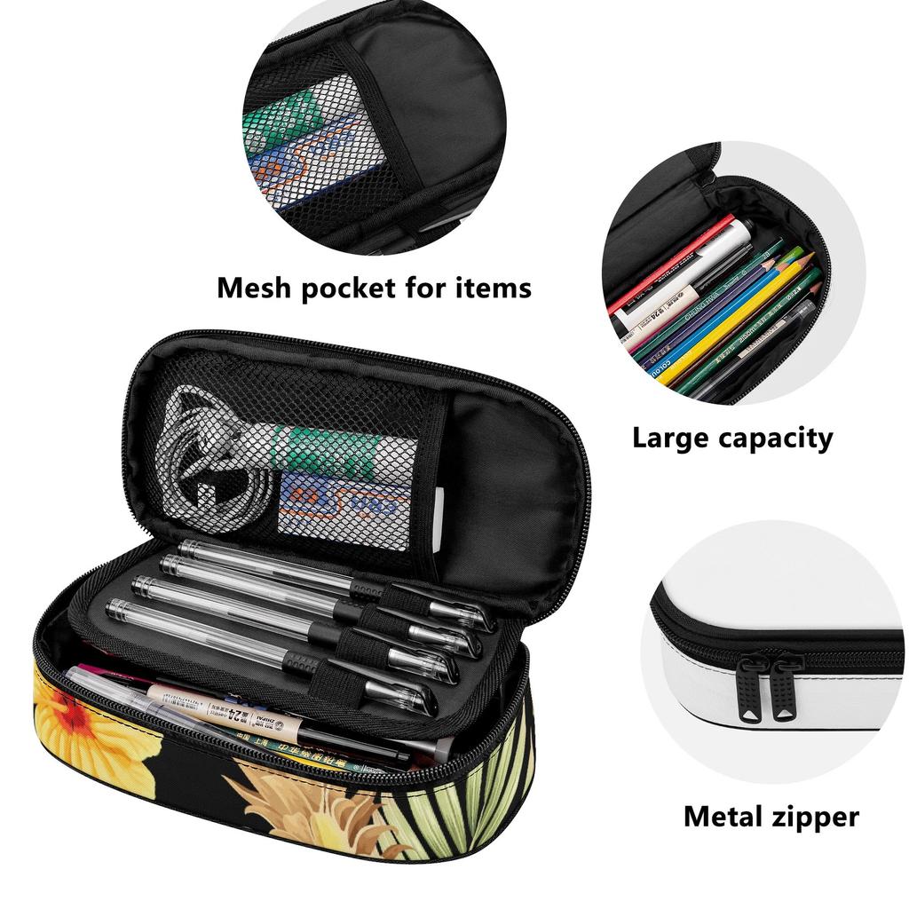 Pen Case 300D Polyester Large Storage Space Smooth Zipper with Mesh Storage Layer Removable Divider and Pen Holders for Students