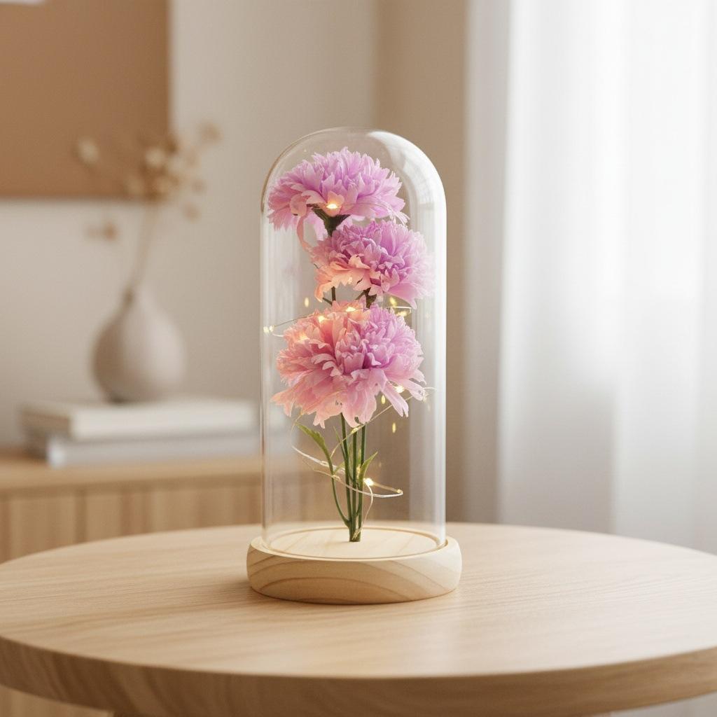 Simulation Carnation Soap Flower Eternal Flower Glass Cover Mother's Day Gift for Mom Valentine's Day Gift Teachers' Day