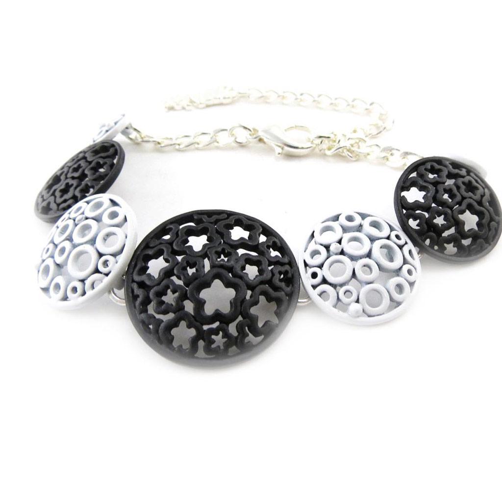 NOA [J3178] - Designer Bracelet 'Flora' Black White